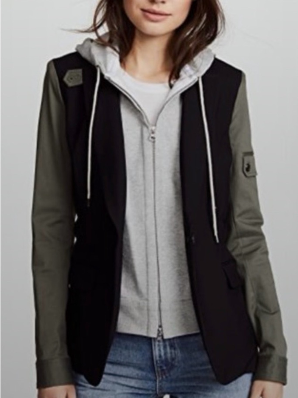 Veronica Beard Military Colorblock Dickey Jacket Black Army Green Wool Size 8 - Picture 14 of 14